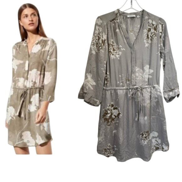Aritzia Babaton 100% Silk Bennett Dress Floral Pockets V Preppy Adjust Neutral S - Picture 1 of 16